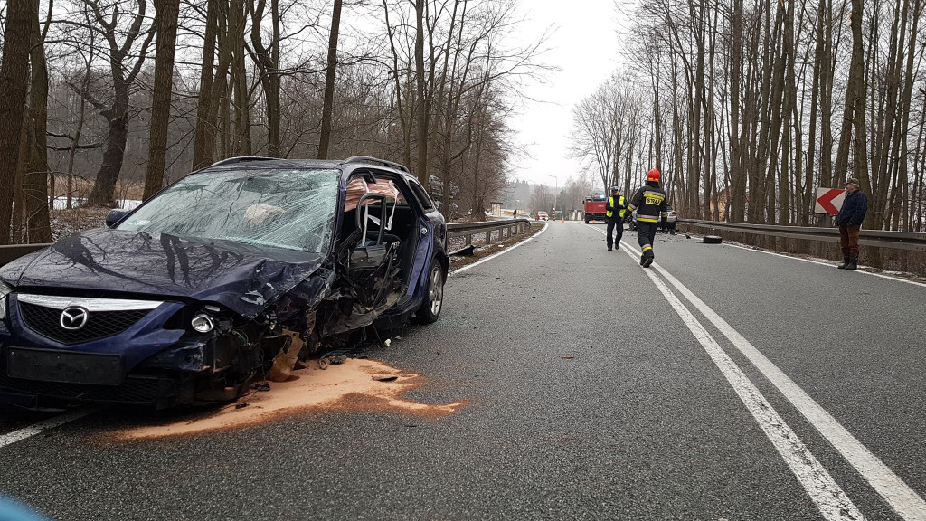 Zderzenie dwóch aut w Skórnicach. Jedna osoba trafiła do szpitala [zdjęcia]