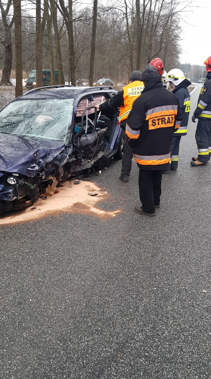 Zderzenie dwóch aut w Skórnicach. Jedna osoba trafiła do szpitala [zdjęcia]