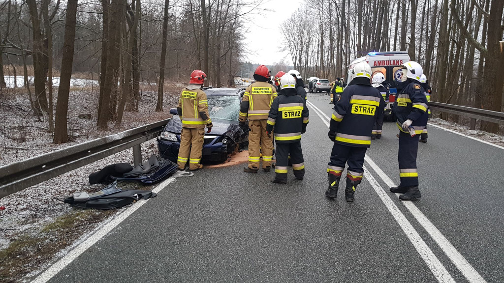 Zderzenie dwóch aut w Skórnicach. Jedna osoba trafiła do szpitala [zdjęcia]