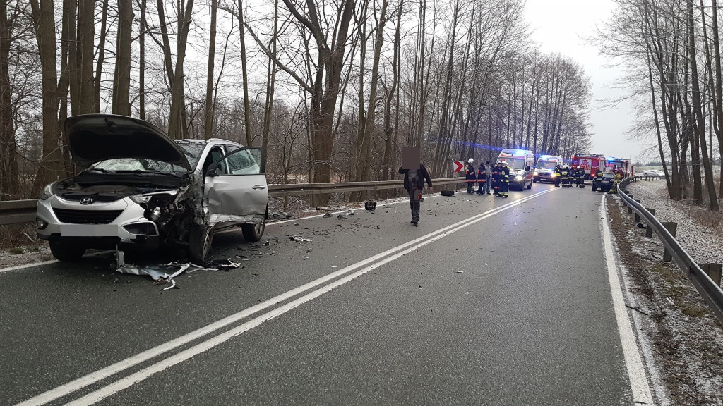 Zderzenie dwóch aut w Skórnicach. Jedna osoba trafiła do szpitala [zdjęcia]