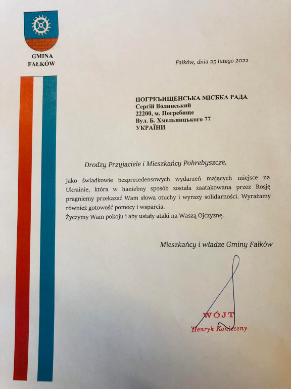 Gmina Fałków i Starostwo Powiatowe w gotowości do pomocy Ukrainie