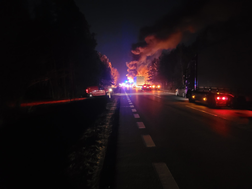 Pożar auta na DK74 w gminie Ruda Maleniecka [zdjęcia]