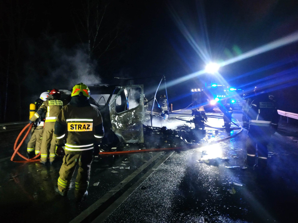 Pożar auta na DK74 w gminie Ruda Maleniecka [zdjęcia]