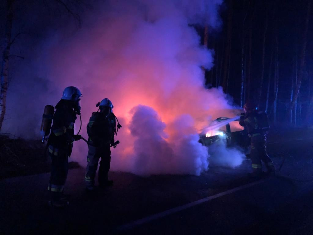 Pożar samochodu osobowego na drodze krajowej 42 [zdjęcia]