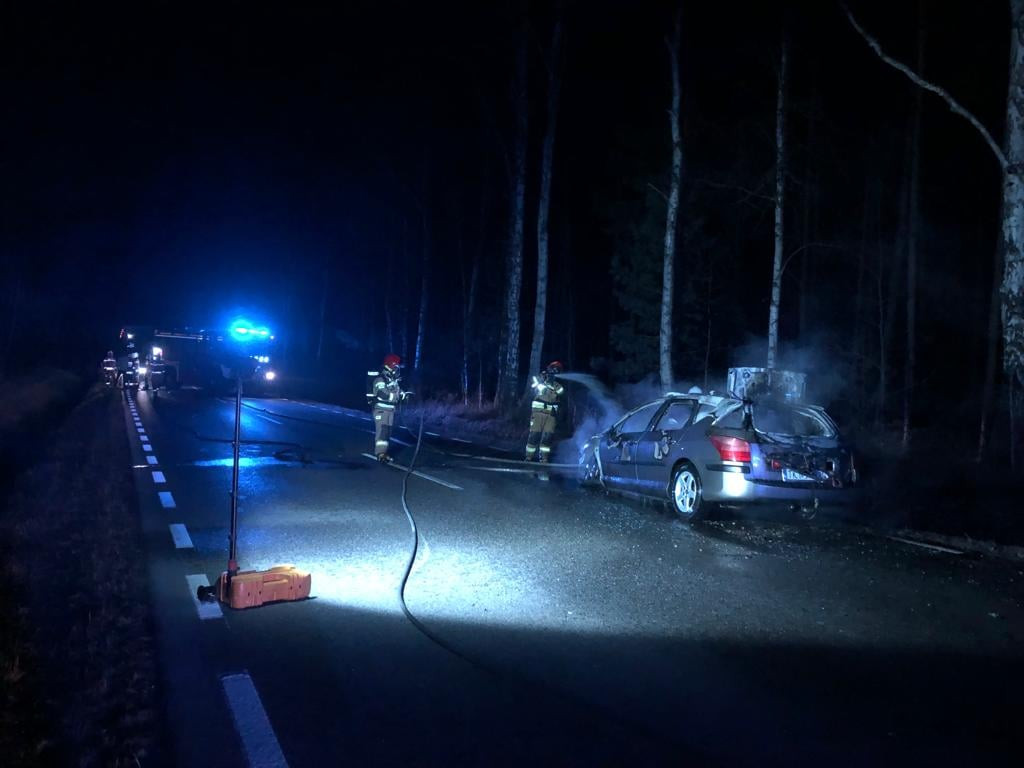 Pożar samochodu osobowego na drodze krajowej 42 [zdjęcia]