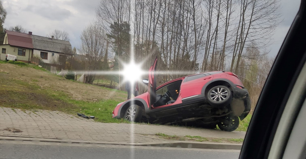 Samochód w rowie. Zderzenie z sarną w gminie Stąporków [zdjęcia]
