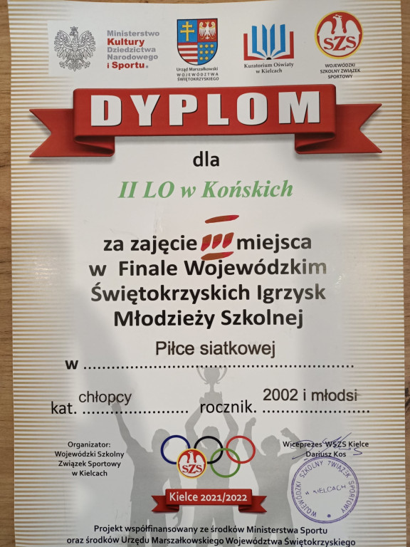 Sukces chłopaków z II LO w Końskich na Igrzyskach Młodzieży Szkolnej w Piłce Siatkowej [zdjęcia]