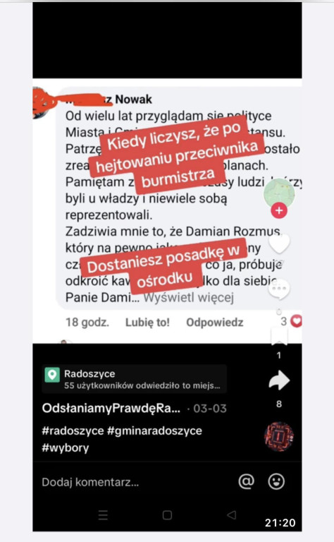 Burmistrz Radoszyc znieważany na TikToku? Sprawę badają śledczy