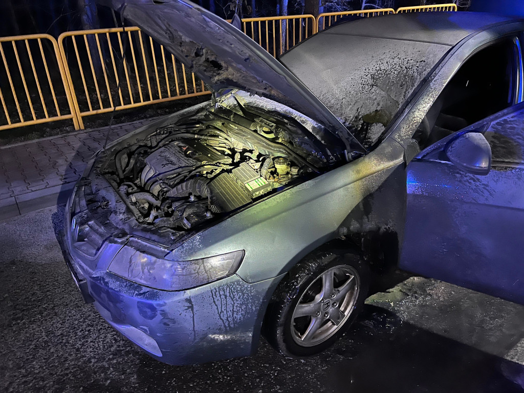 Pożar auta na drodze krajowej 42 [zdjęcia]