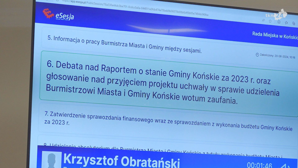 Sesja w Końskich. Obratański odznaczony i z absolutorium [wideo]