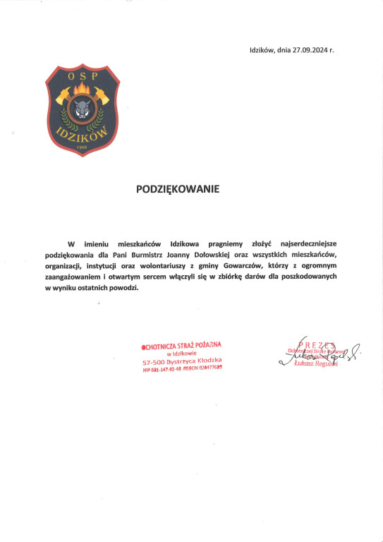 Gmina Gowarczów z pomocą dla Bystrzycy Kłodzkiej