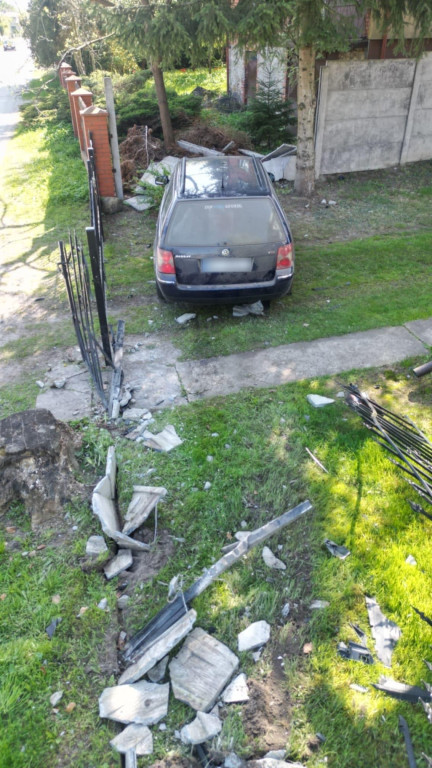 Auto wjechało w ogrodzenie posesji w Skrzyszowie. Policja wciąż ustala szczegóły [zdjęcia]
