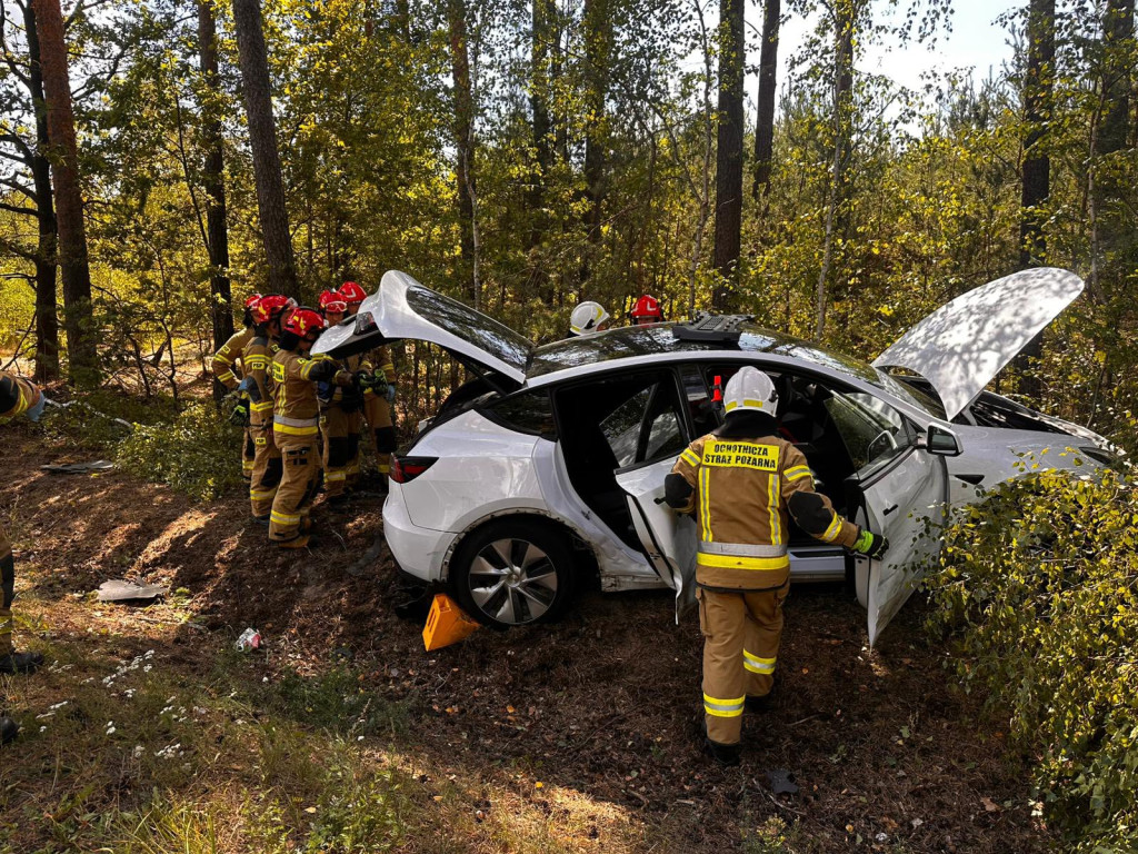 Nissan zderzył się z Teslą. Kolizja koło Rudy Malenieckiej [zdjęcia]