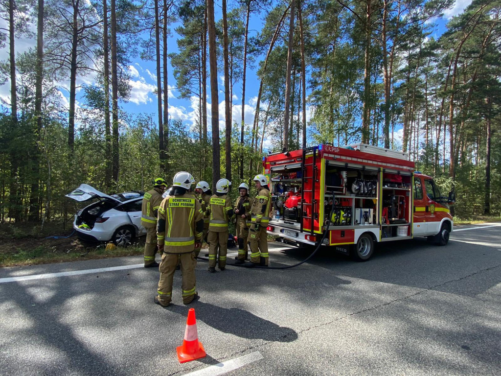 Nissan zderzył się z Teslą. Kolizja koło Rudy Malenieckiej [zdjęcia]