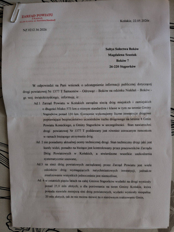 Droga w gminie Stąporków w alarmującym stanie