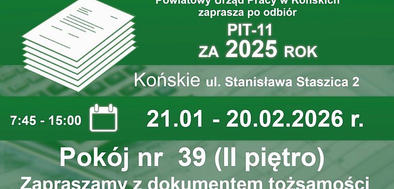 Powiatowy Urząd Pracy w Końskich wydaje formularze PIT-11