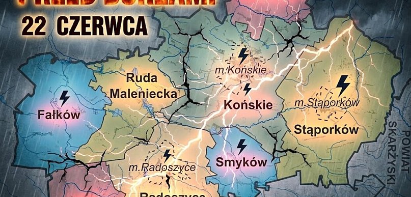 Ostrzeżenie drugiego stopnia dla miejscowości Końskie i dla okolic. Będą burze
