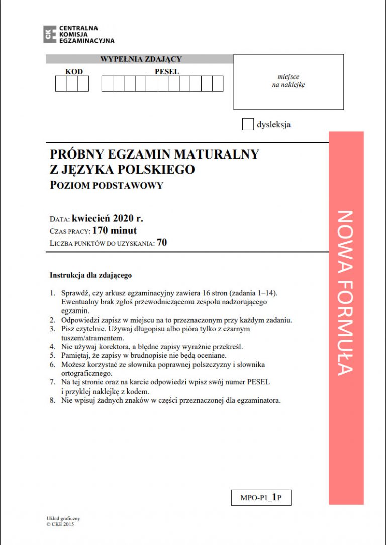 Matura próbna z języka polskiego Zobacz arkusz TKN24