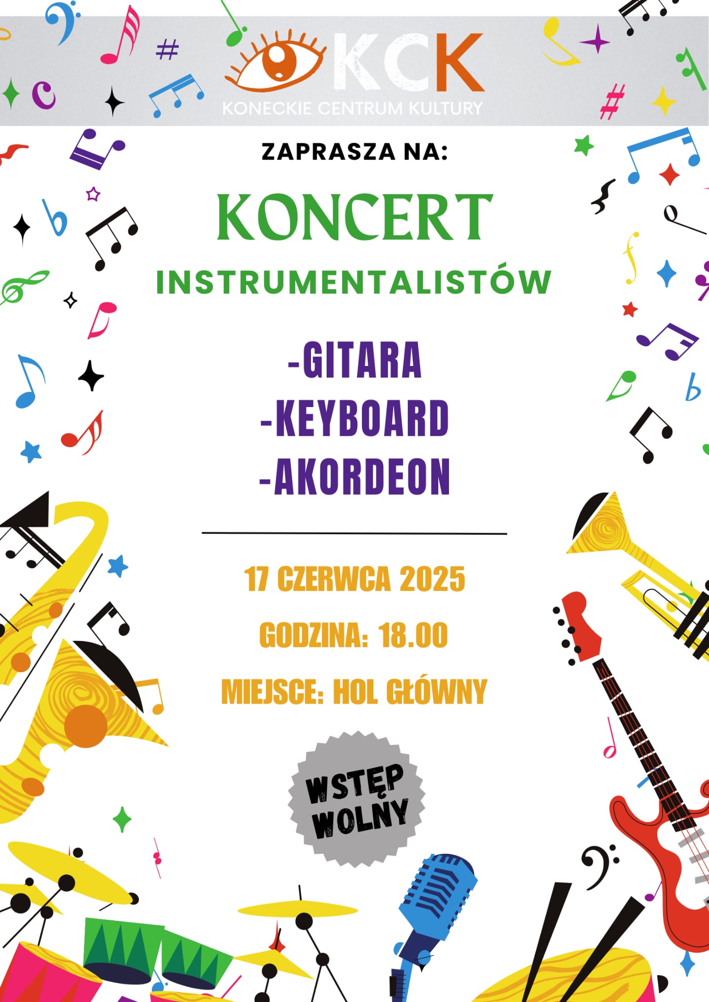 Koneckie Centrum Kultury zaprasza na Koncert Instrumentalistów