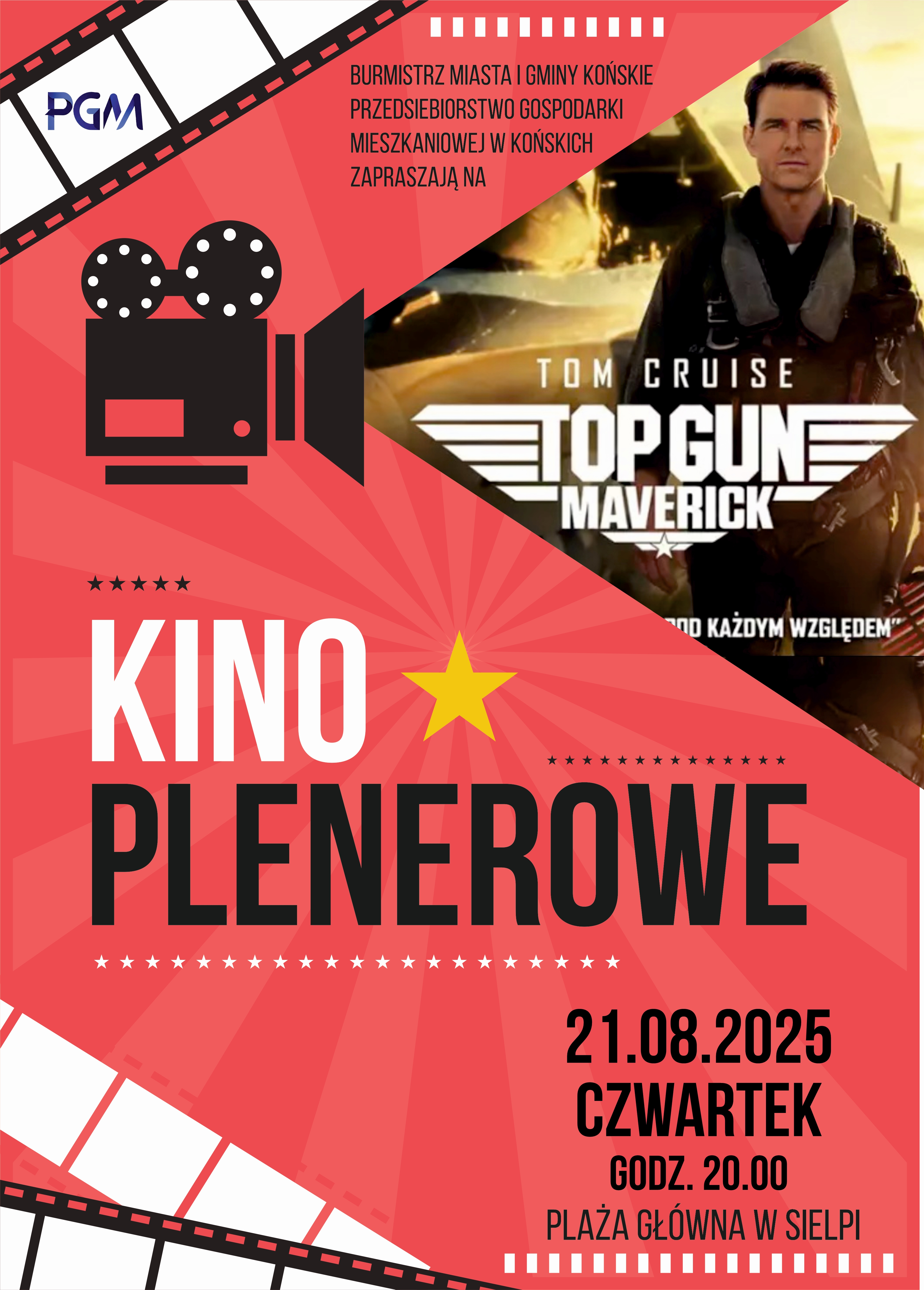 Kino plenerowe na plaży w Sielpi z Top Gun: Maverick