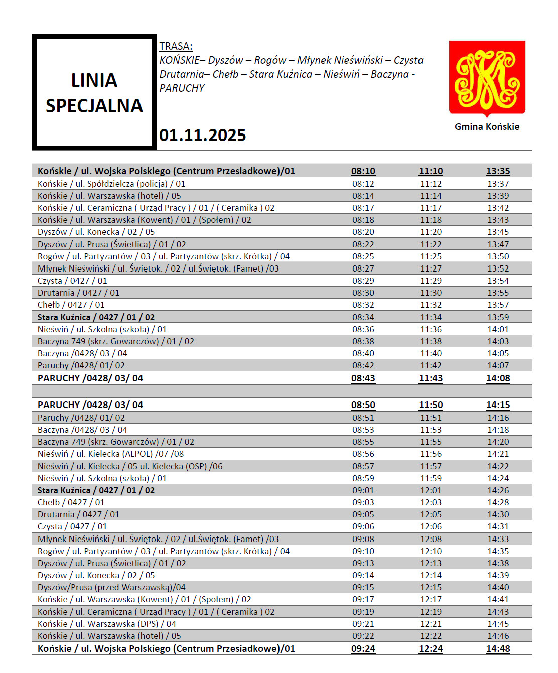 Komunikacja publiczna na Wszystkich Świętych w gminie Końskie. Publikujemy rozkłady jazdy [wideo]