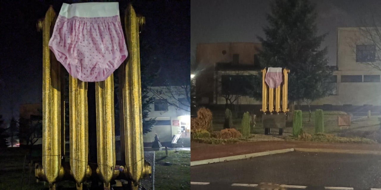 Gigantyczne majtki na symbolu Stąporkowa? Żart czy happening?