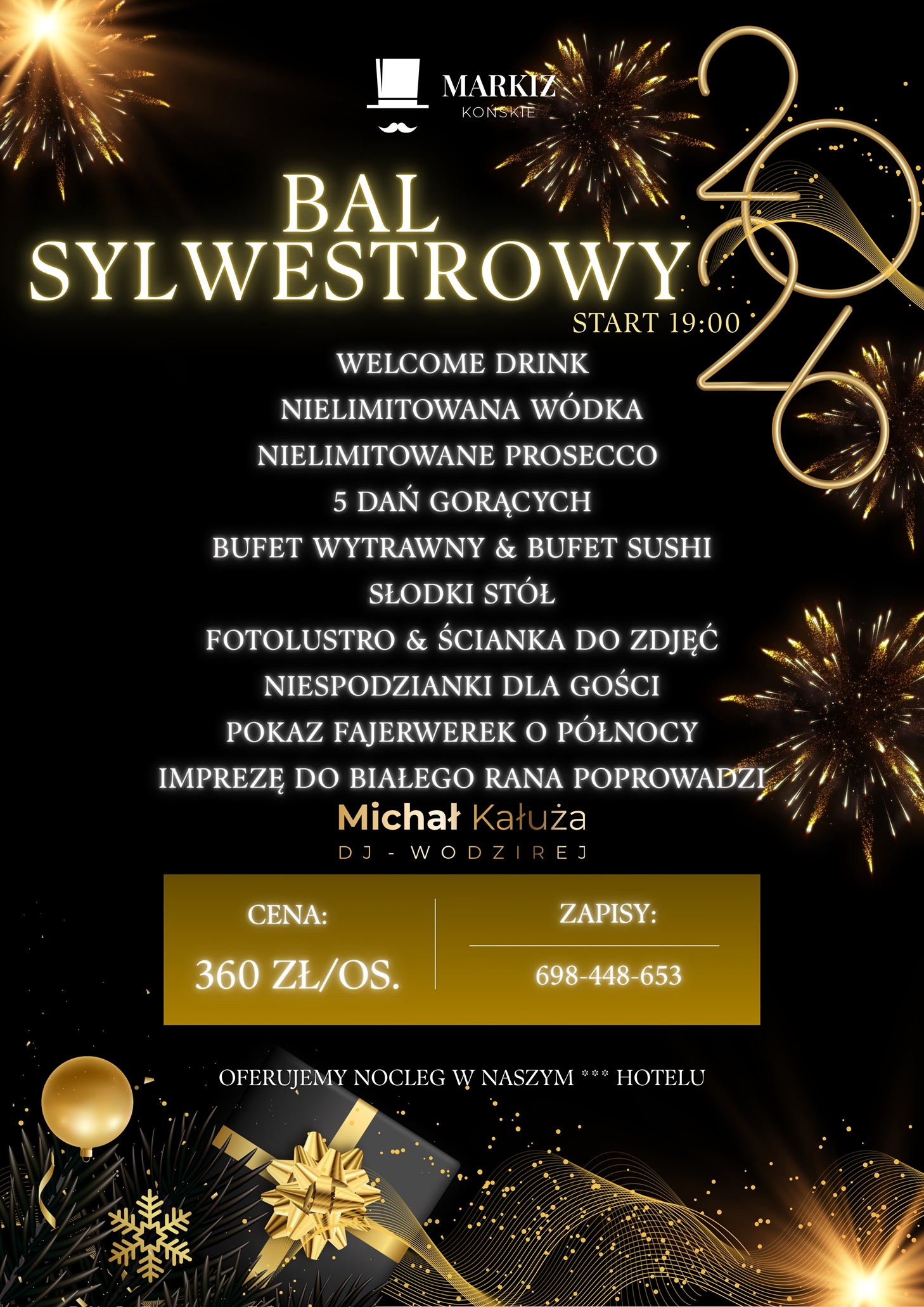 Bal Sylwestrowy 2025/2026 w Markizie! Możliwa rezerwacja z noclegiem!