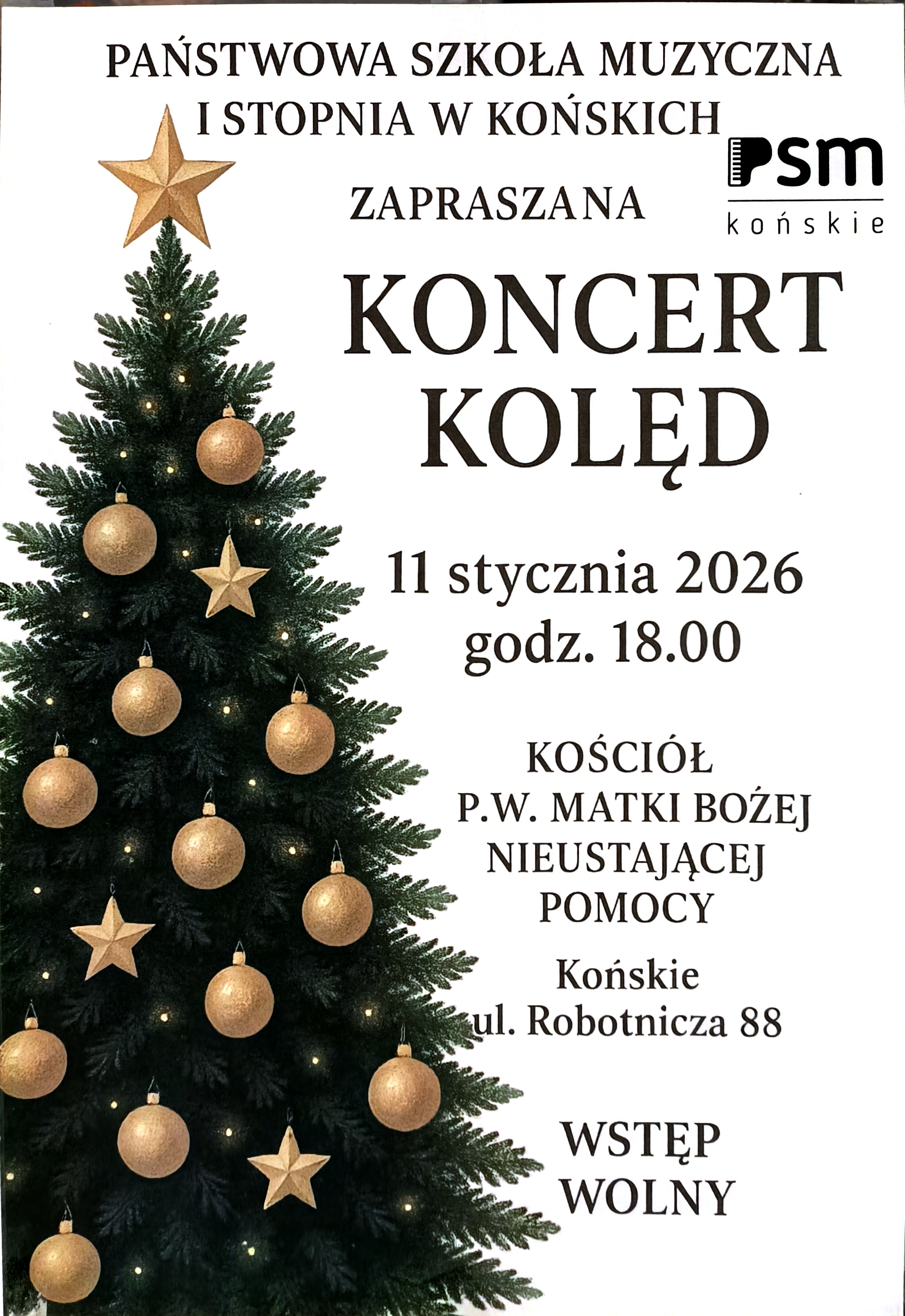 Państwowa Szkoła Muzyczna zaprasza na koncert kolęd do parafii Matki Bożej Nieustającej Pomocy