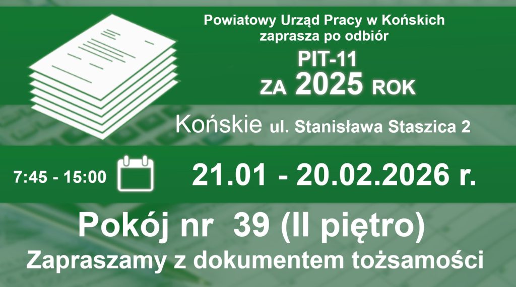Powiatowy Urząd Pracy w Końskich wydaje formularze PIT-11